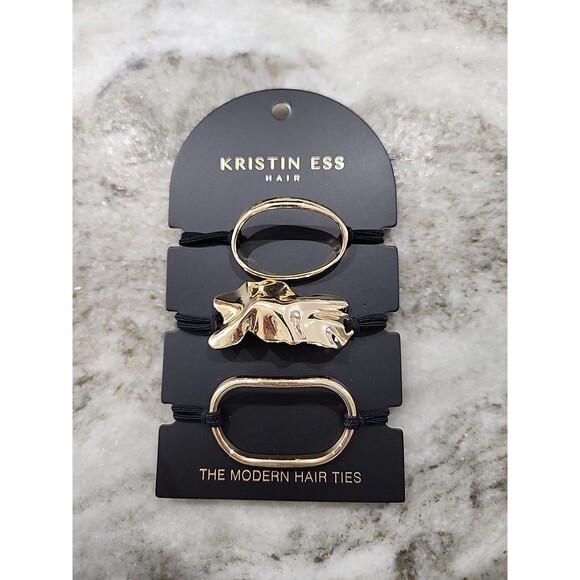 Kristen Ess Modern Hair Ties Set of 3 Piece  Gold NEW - Picture 1 of 2